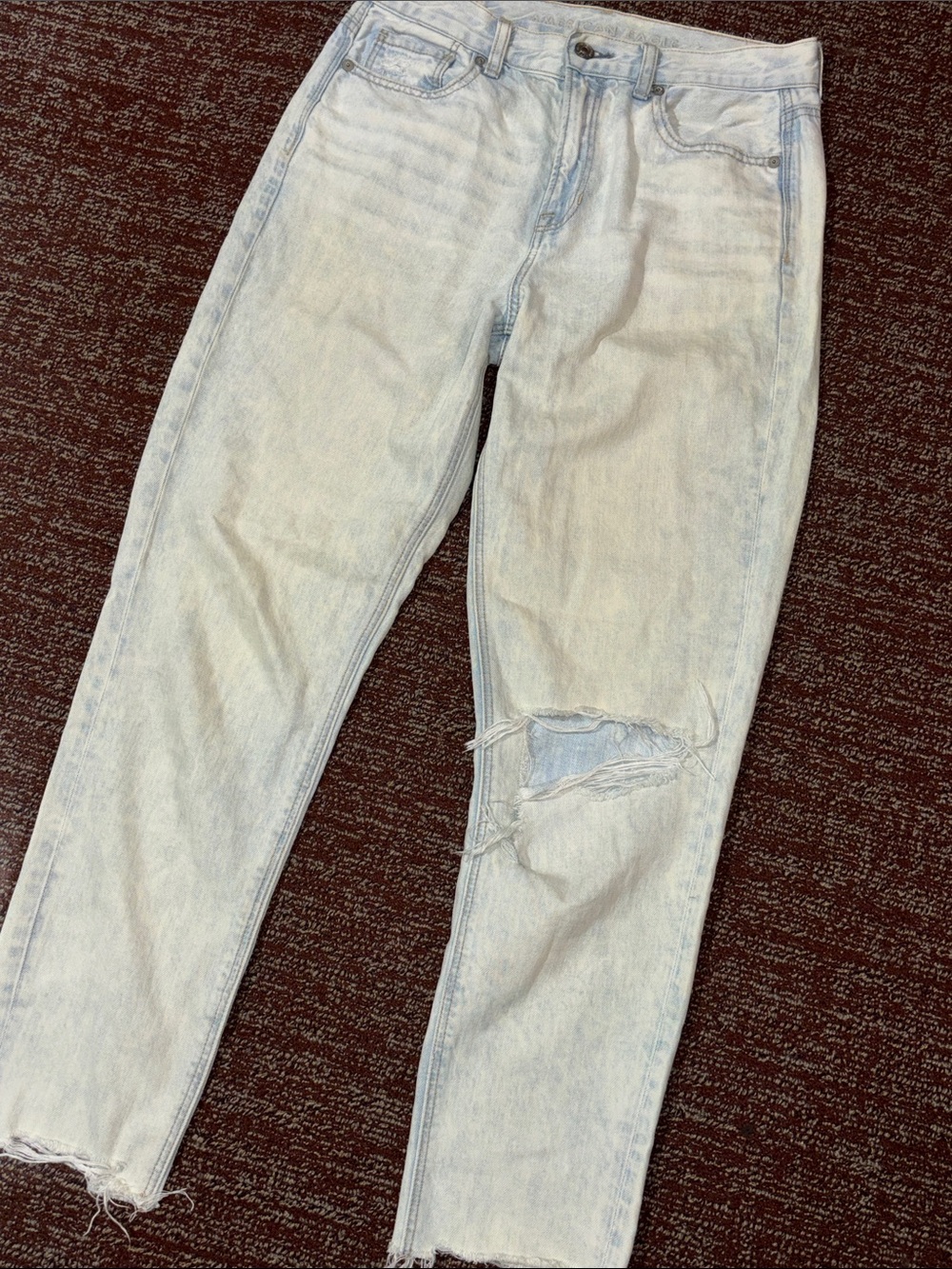 American Eagle Outfitters Jeans light wash mom jean wide leg frayed hem relaxed